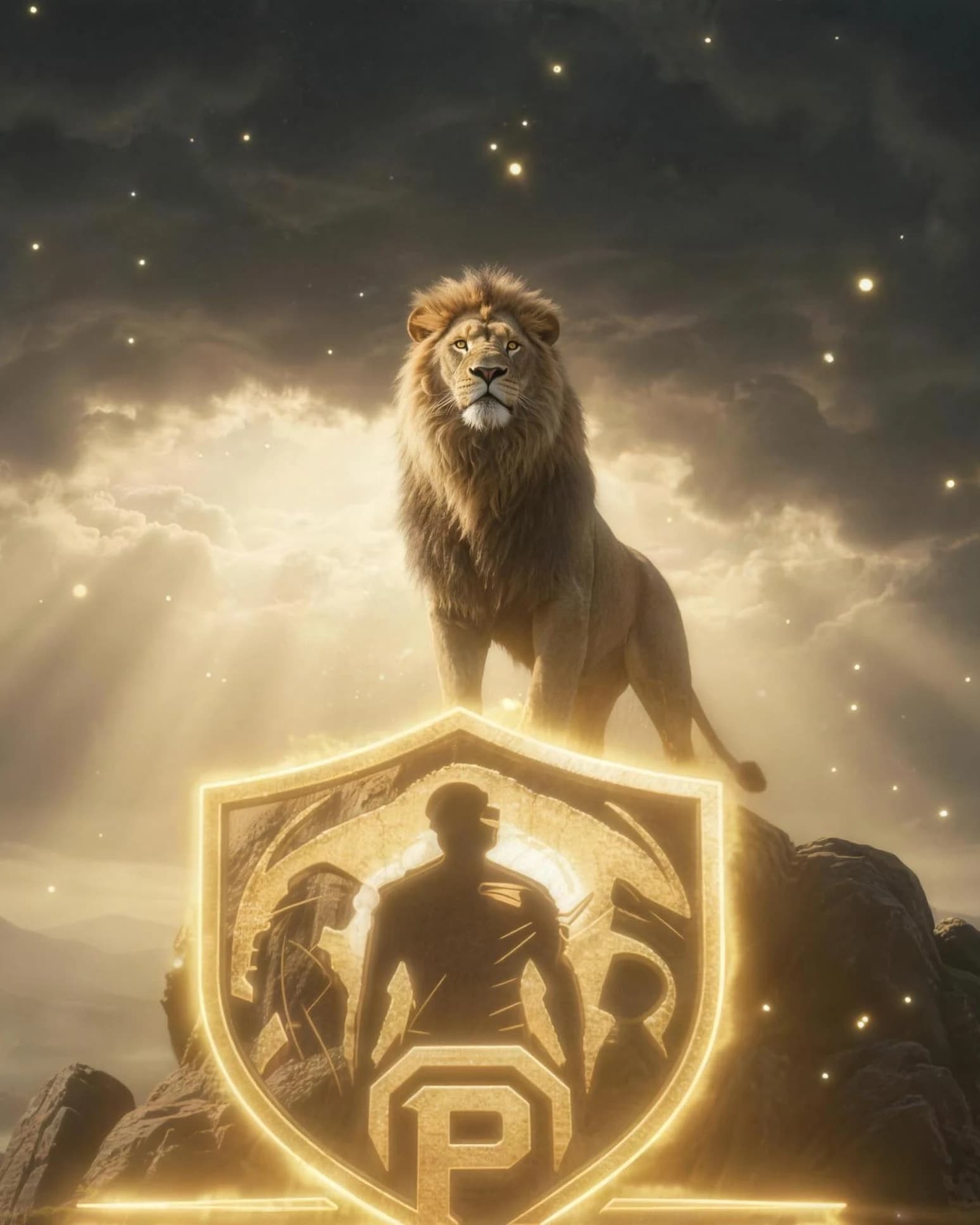 Leão sobre a rocha com o escudo do Provedores